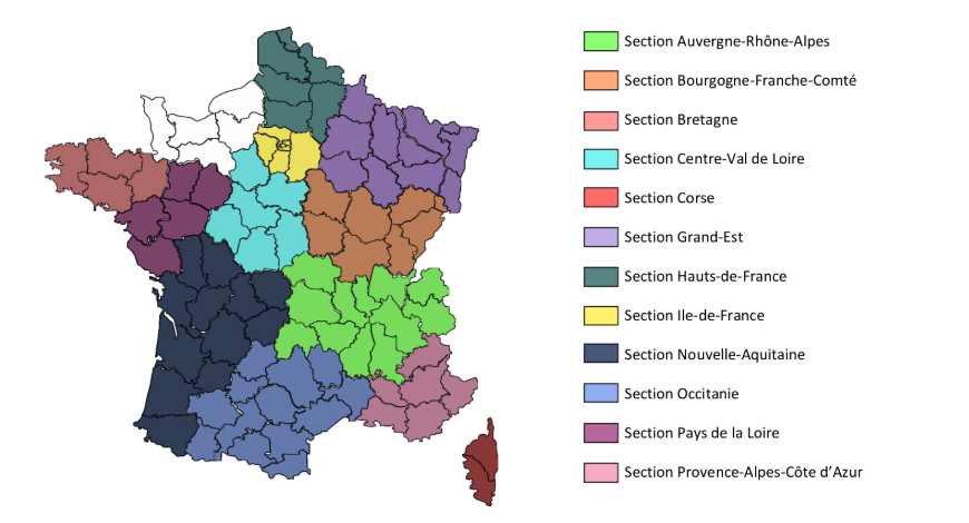 Carte des section Bouclier Bleu France